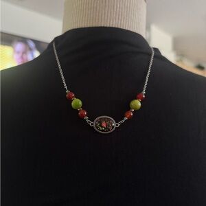Elegant orange and Green Beaded Necklace